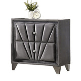 Fully Upholstered Frame 1pc Nightstand Gray Fabric Crystal-like Acrylic Knobs Glass Top Chrome Legs B011P321012