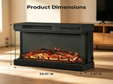 EF-25 24-Inch Built-In Electric Fireplace Insert - 120V 1500W, Black Steel, 3-Side Glass, Adjustable 35221405