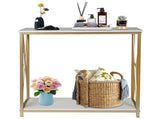 2-Tier Console Table, Gold Sofa Entry Table with White Top and Gold Metal Frame 58656376