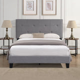 Queen Size Upholstered Platform Bed Frame with Button Tufted Linen Fabric Headboard, No Box Spring W2297140920