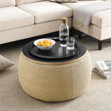 ZNTS Round Storage Ottoman, 2 in 1 Function, Work as End table and Ottoman, Natural W48762888