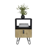 Huna Nightstand, Stylish Storage with Hairpin Leg, Open Shelf and Drawer B070P173218