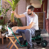 Rolling Garden Cart with Cushioned Backrest & Seat, Outdoor Gardening Stool for Planting, Garden 41309399