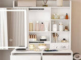 Small Makeup Vanity Desk with Mirror & Adjustable LED Lights,Built-in Power Outlet & Hidden Storage, 64240969