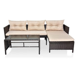 3 Piece Outdoor PE Rattan Furniture Set, Patio Black Wicker Conversation Loveseat Sofa Sectional 41175720