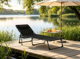 Black Outdoor Folding Chaise Lounge Chair 5-Level Adjustable Tanning Chair, with Side Table, 78504675