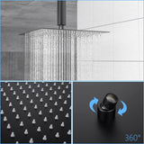 Dual Shower Head - 16 Inch Ceiling Mount Square Shower System with Rough-in Valve, Matte black W124381753
