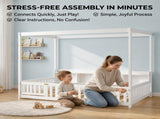 Full Size Montessori Floor Bed, Headboard with Open Storage Cubbies, 4-Sided Guardrails with Access W5767P517425