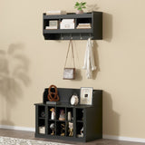 ON-TREND Shoe Storage Bench with Shelves and 4 Hooks, Elegant Hall Tree with Wall Mounted Coat Rack, WF313576AAB