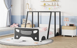 ZNTS Twin Size Car-shaped Bed with Roof,Wooden Twin Floor Bed with wheels and door Design,Montessori 07290986