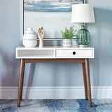 White and Walnut 1-Drawer Writing Desk B062P153672