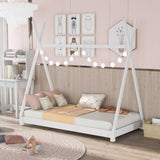Twin Size House Platform Bed with Triangle tructure,White WF283047AAK