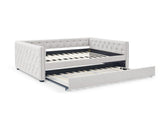 Daybed with Trundle Upholstered Tufted Sofa Bed, with Button and Copper Nail on Square Arms,Full 40537280