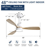 48 Inch Indoor Ceiling Fan With Light 3 Solid Wood Blades Remote Control Reversible DC Motor For W882P294918