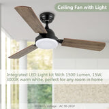 ZNTS 44-inch Ceiling Fan with LED Light and Remote Control, 6-Speed Modes, 2 Rotating Modes, Timer W1134P230319