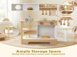Kids Wooden Play Kitchen with 13 Accessories, Pretend Cooking Set with Chalkboard for 3, White 68389414