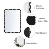 Solid Wood Wavy Rectangle Mirror-Black 40" x 28" Modern Mirror Wall Decor for Bathroom, Bedroom, W1445P189614