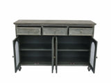59.06" Farmhouse Sideboard Buffet Cabinet, Distressed Wood Credenza with 3 Drawers & 4 Glass Doors, W2295P475268
