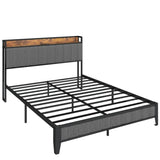 ZNTS Queen Size Bed Frame with Charging Station, Upholstered Headboard, Metal Platform, Grey 88974793