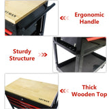3 DRAWERS MULTIFUNCTIONAL TOOL CART WITH WHEELS AND WOODEN TOP W110290503