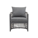 Modern Gray Curved Aluminum Lounge Chair with Stylish Rope-Weave Design and Cushioned Comfort, N767P237033G