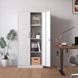 71"H Metal Garage Storage Cabinet, White Tool Steel Locking Cabinet with Doors and 3 Adjustable 82423156