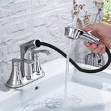 Bathroom Faucet with Pull Out Sprayer, 2 Handle 4 Inch Faucet Utility Sink Faucet, Chrome W122470444