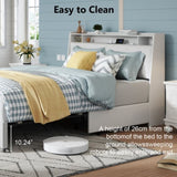 Queen Bed Frame with Ergonomic Headboard, Platform Bed Frame Queen Size with Outlets & Charger, W3107P262758