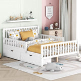 Full Size Wood Platform Bed with Guardrails on Both Sides and Two Storage Drawers ,White N733P172700K