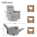 ZNTS Modern Upholstered Rocker Nursery Chair Plush Seating Glider Swivel Recliner Chair, Gray 09348183