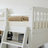 ZNTS Loft bed with shelf with desk inclined ladder white twin wooden bed pine particle board N101 USA 82266150