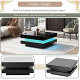 ON-TREND High Gloss Minimalist Design with LED Lights, 2-Tier Square Coffee Table, Center Table for WF295997AAB