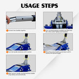 Low level steel vehicle floor standing hydraulic jack with dual piston rapid lift pump, capacity of 06381776