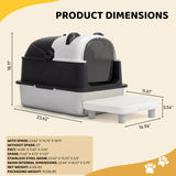 Stainless Steel Cat Litter Box with Panda Design, Extra Large Litter Box with Lid for Big Cats, 56119504