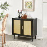 ZNTS Side panel buffet cabinet with natural rattan door, rattan storage cabinet with adjustable shelves, W1320138012