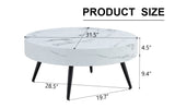 ZNTS 31.5" White Marble-Patterned MDF Round Coffee Table with black Metal Legs.Adjustable Feet,Coffee W1151P205775