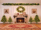 6-Piece Christmas Tree Set 4 Trees with Sturdy Bases, 1 Pre-Lit Wreath, 1 Garland, Warm White N710P513660F