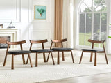 2 walnut colored solid wood dining chairs, with black PU soft cushions and curved backrests that fit W1151P436187