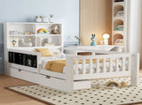Twin Platform Bed with Chalkboard,Solid Wood Platform Bed with Storage Drawers and Shelves,Childlike W1580P362704