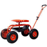 Rolling Garden Scooter Garden Cart Seat with Wheels and Tool Tray, 360 Swivel Seat,Red W46542631