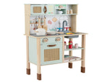 Green wooden children's play kitchen, interactive light/sound stove, with microwave/oven/blackboard 57607355