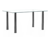 4-seat simple rectangular cylindrical leg table tempered glass stainless steel 30544522