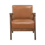Brown Faux Leather Upholstered Accent Chair 1pc Seat Cushion Solid Rubberwood Frame Living Room B011P287483