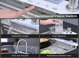 Pull-out Faucet Single Bowl Sink Kitchen Vegetable Sink 304 30"x18" Whale Waterfall Sink Stainless 95544308
