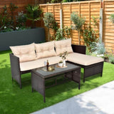 3 Piece Outdoor PE Rattan Furniture Set, Patio Black Wicker Conversation Loveseat Sofa Sectional 41175720