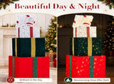 4FT 3-Tier Gift Box with Auto-Opening Lids, 200 Warm White Wire Lights, Velvet Christmas Decor, US 35069040