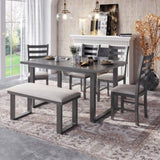 ZNTS 6-Pieces Family Furniture, Solid Wood Dining Room Set with Rectangular Table & 4 Chairs with 30399186