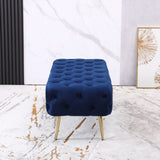 Sira Velvet Button Tufted Bench with Gold Metal Legs, Blue T2574P164597