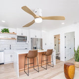 52 Inch Wooden Ceiling Fan With 18W Led Light 3 Solid Wood Blades Remote Control Reversible DC Motor W882P293457