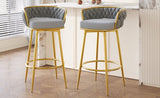 Swivel Counter Height Bar Stools Set of 2,31.5"Bar Height Stools with Hand-Woven Backrest & Gold N762P216979E